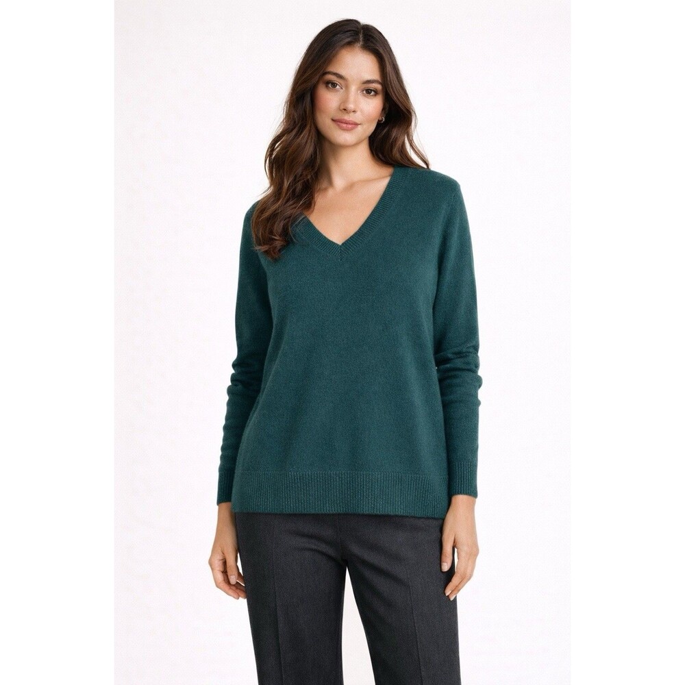 Jennie‎ Liu NWT 100% Cashmere V-neck Sweater Green Size XL